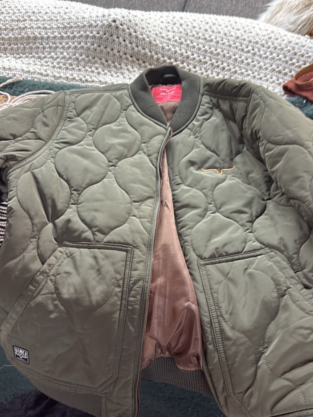 Quilted Olive Green Bomber Jacket - Women